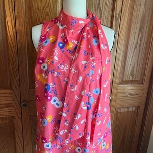 Tyler Boe Floral Sleeveless Tie Neck Top Coral Pink Medium MINT CONDITION!